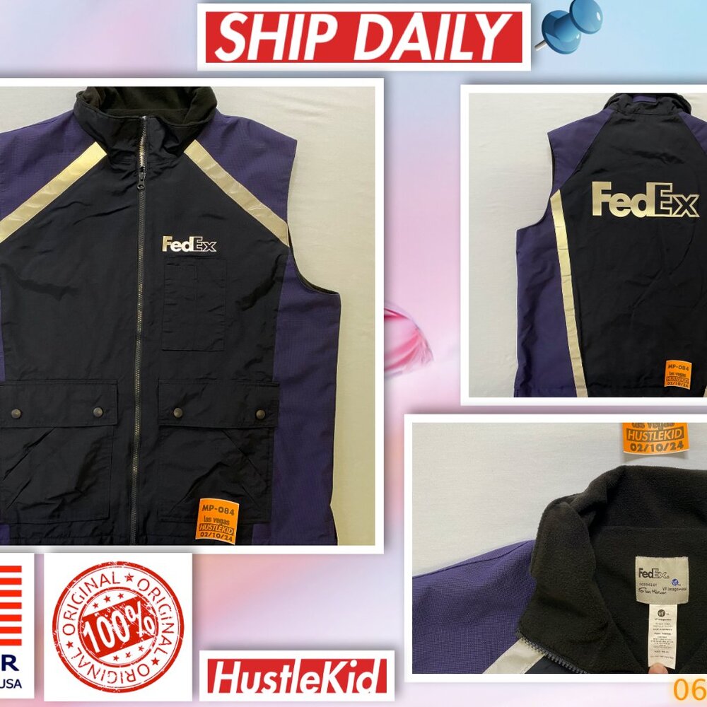 Official FedEx Fleece Lined Reflective Blue Employee Full Zip Driver Vest XLarge